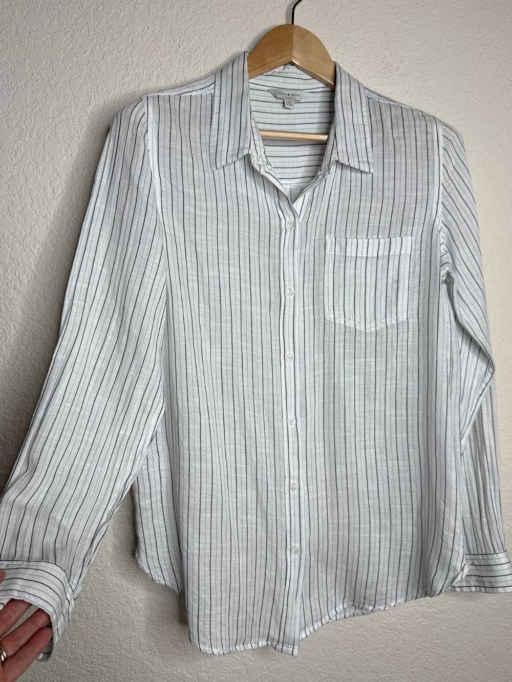 Lucky Brand White Grey Blue Striped Button Down Shirt Sz M Cotton Modal